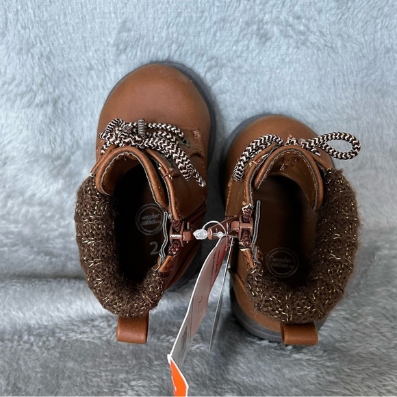 Wonder Nation Hiker Boots Baby Toddler Girls Size 2 Brown‎ Side Zip Booties - Picture 7 of 9